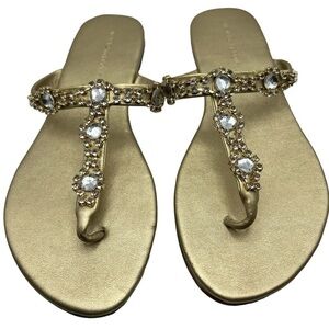 New York & Company Golden Blingy Sandals in Size 6 Summer Beach